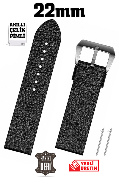 Saatse 22mm Black Floter Sport Genuine Leather Watch Band Strap with Smart Pins