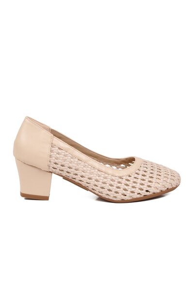 Aspor Beige Knitted Patterned Women's Heeled Shoes