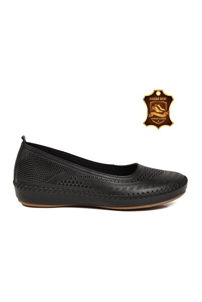 Voyager Black Genuine Leather Perforated Women's Casual Shoes