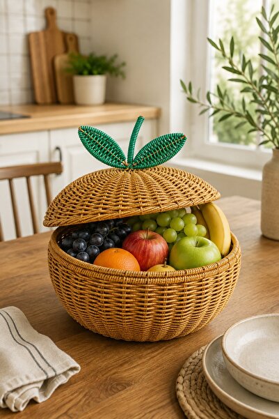 Bayev Rattan 9237 Handwoven Apple Design Rattan Storage Container - Fruit Bow...