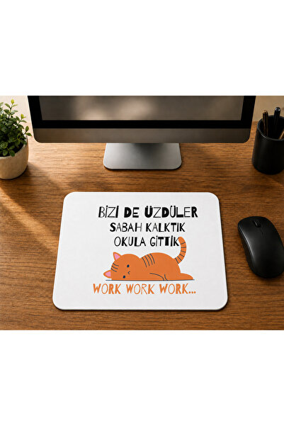 Kırtasiye Ofisi Bizi De Üzdüler Turuncu Kedi - BASKILI MOUSE PAD