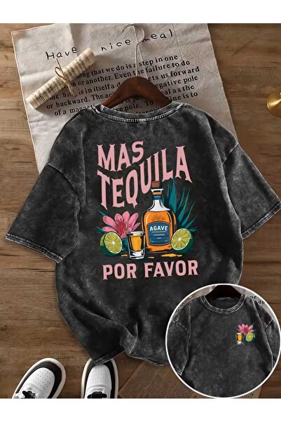 Toum Tequila Printed Unisex Oversize Washable T-Shirt