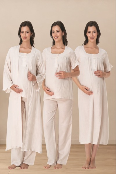 Puerpera Effortt Muslin Fabric Maternity Nightgown, Dressing Gown and Pajama ...