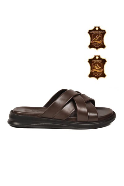 Voyager Brown Genuine Leather Men's Slippers