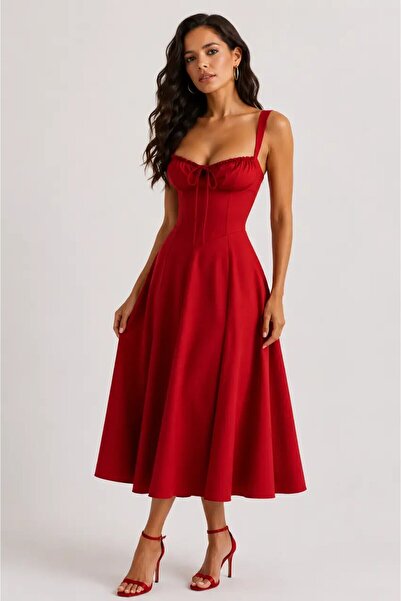 CARLA MARA Double Atlas Fabric Stylish Midi Dress