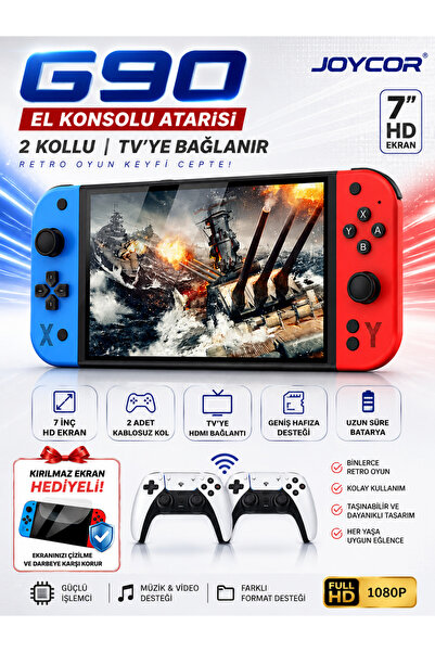 JOYCOR G90 7” İnç HD Taşınabilir Oyun Konsolu – Çift Kablosuz Kol - 20.000 Oyunlu Tv HDMI Bağlantılı
