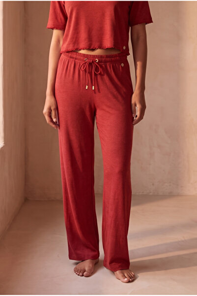 Katia&Bony Women's Comfortable Cut Loose-Legged Trousers Burgundy