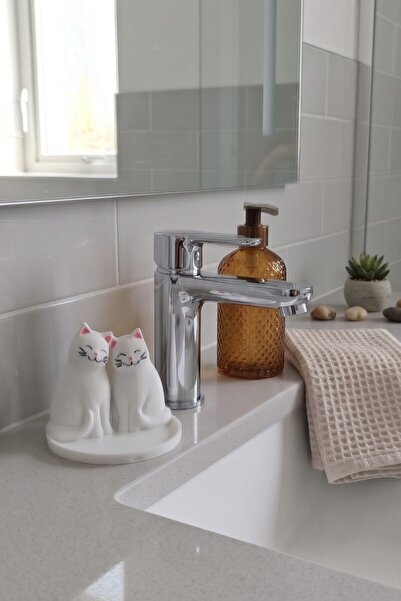 3dfabrick İkili Kedi Figürlü Çok Amaçlı Sabunluk ve Takı Standı - Dekoratif Yüzüklük Organizer