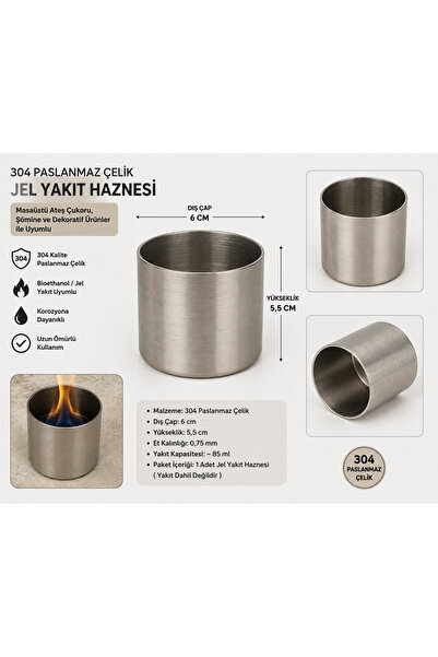MADIN STONE 304 Paslanmaz Çelik Bioethanol Jel Yakıt Haznesi – Masaüstü Şömin...