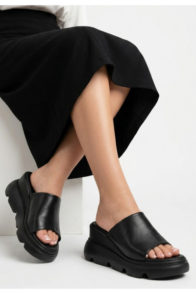 pabucmarketi Black Women's Wedge Heel Slippers