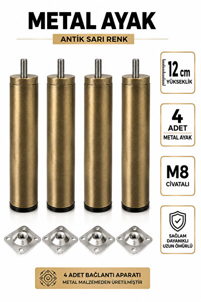 Badem10 Metal Ayak Antik Sarı 12 Cm 4 Adet Mobilya Baza Sehpa Dolap Masa Ayağ...