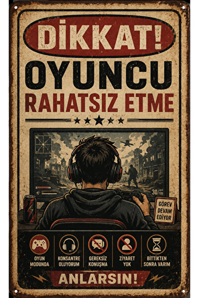 Lucena Oyuncuyu Rahatsız Etme Retro Metal Duvar Tablosu Gamer Oyuncu Odası De...