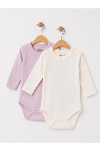 Kidaxi 2-Piece Long Sleeve Snap Fastener Bodysuit