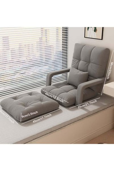 GGEROU Padded Floor Chair with Back Support, 5-Poistion Adjustable Floor Lazy Sofa with Armrest, Padded Couch Recliner, Folding Meditation Chair for Reading, Meditating, Playing Game (Grey)
