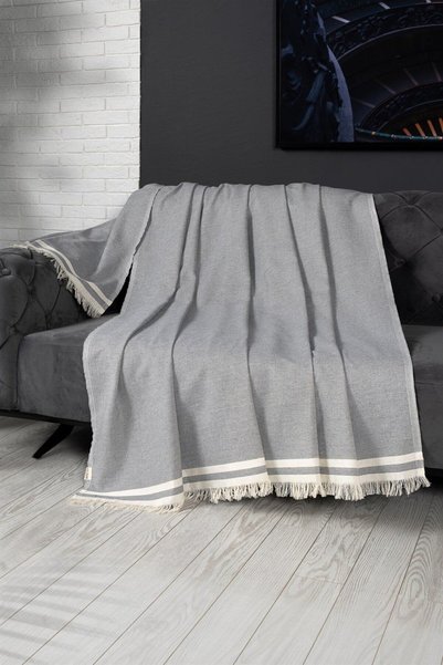 Layan Home Alinda Sofa Cover Gray 170X230 - Striped Cotton Decorative Cover