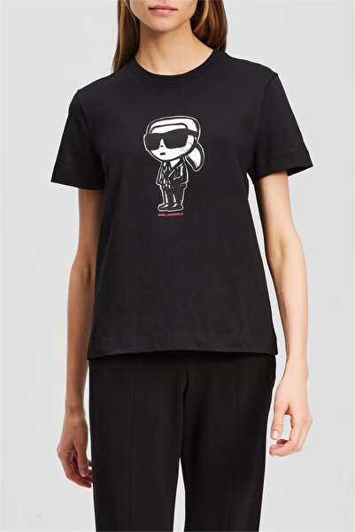 Karl Lagerfeld Kadın Bisiklet Yaka T-Shirt Siyah