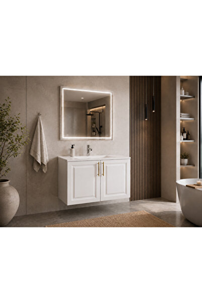 trakya banyo Banyo dolabı seti 80'lık membran seramik lavabo led aydınlatmalı...