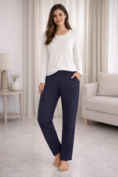 Veloma Home Women's 2-Piece Pajama Set – Navy Blue – Long-Sleeve Top