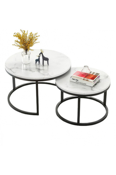 wayawaa MDF Marble Table Nesting Set – 2-Piece Set, Furniture, Fence-Style Se...