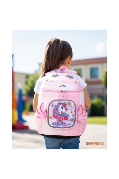 SHOPIENS Rucsac de grădiniță pentru fete Unicorn cu aripi 3D Roz din neopren ...