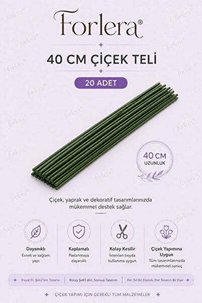 FORLERA Yeşil Çiçek Teli – 20 Adet (40 cm) 2 mm