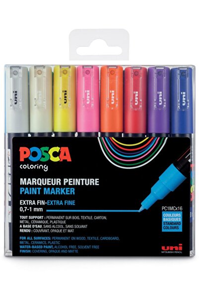 POSCA Комплект PC1MC писалки с изключително тънък връх, основни цветове, 16 броя