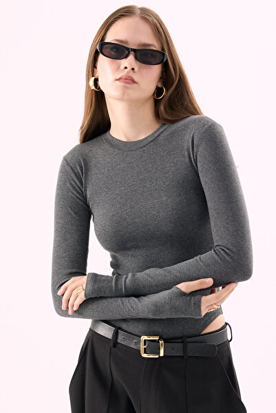 CrepTekstil Crep Women's Viscose Fabric Crew Neck Long Sleeve Snap Fastener B...