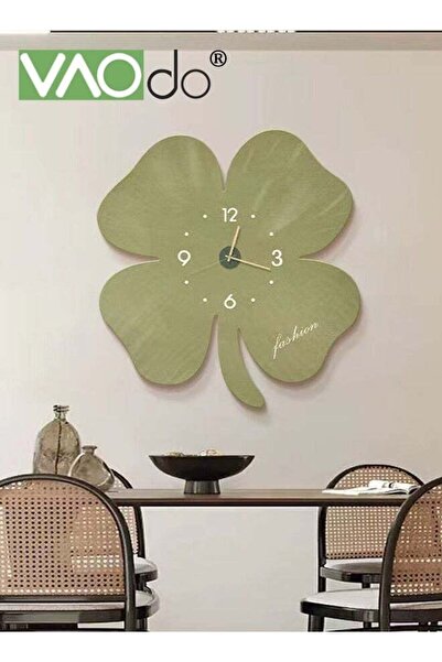 VAODO ساعة حائط على شكل ورقة البرسيم رباعية الأوراق، صامتة بدون تكتكة، ساعة إ...