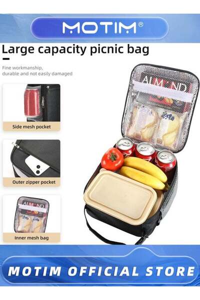 MOTIM Picnic Bag Solid Portable Insulated Thermal Cooler Lunch Bag, BlackPortable Insulated Lunch Box Bags Large Capacity Thicken Lunch Bento Container Thermal Cooler Tote Bag for Work & Office &Trave