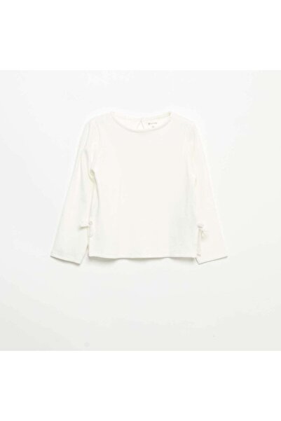 KIABI Long-Sleeved Ribbed T-Shirt With Bow White
