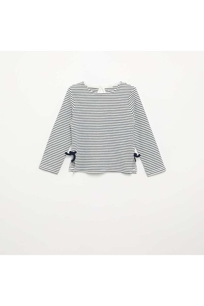KIABI Long-Sleeved Ribbed T-Shirt With Bow Blue