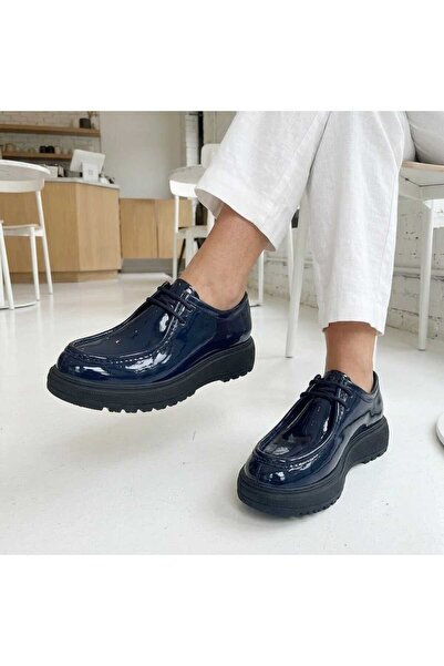 Oneka Shoes Kadın Günlük Bağcıklı Lacivert Rugan 200826KSLR1315
