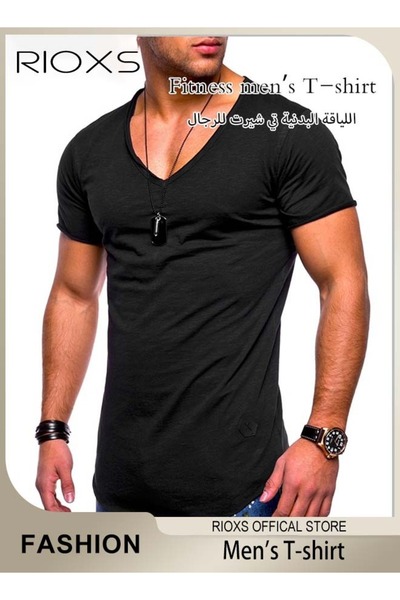 RIOXS Men's V-Neck Short Sleeve T-Shirt, Basic Slim Fit Summer Tees, Stretch ...