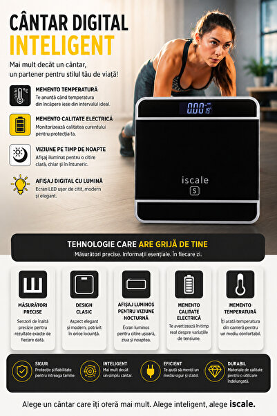 Generic Brand Cantar electronic inteligent, afisaj digital, sticla si plastic
