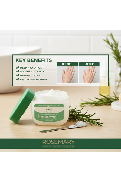 Ican London Petroleum Jelly with Rosemary 368g – Deep Moisturising Skin Protectant for Dry, Rough & Cracked Skin