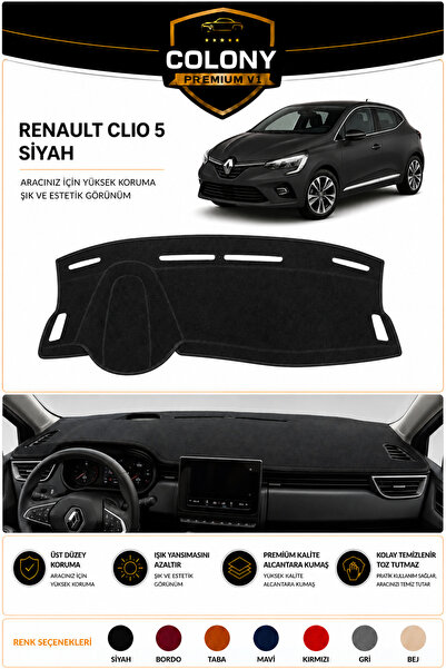 COLONY Renault Clio 5 Siyah Torpido Örtüsü Ön Göğüs Koruma Torpido Koruma Tam...