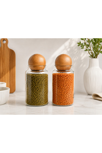 Glass&Grace 2’Lİ 900 ML TOP KAPAKLI CAM ERZAK KAVANOZU SETİ | ŞIK & MODERN MU...