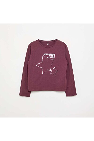 KIABI Long-Sleeved T-Shirt With Graphic Purple