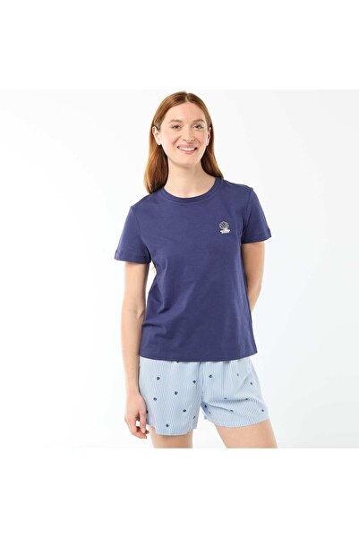 KIABI Striped All-Over Print Lightweight Top & Shorts Pajama Set Blue
