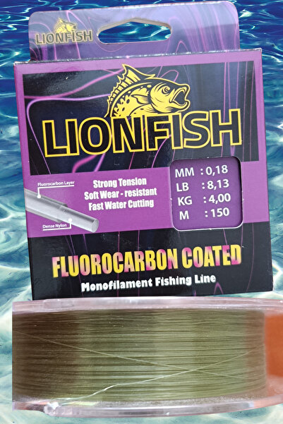 Lionfish Fluorocarbon Coated Monofilament Olta Misinası 150m 0.18mm 4.00kg Çekerli Şeffaf Yeşil