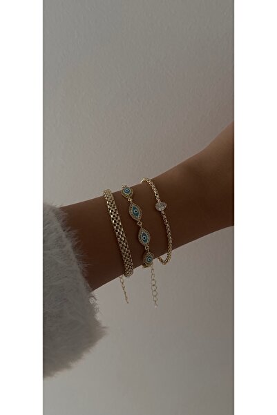 KAD COLLECTION مجموعة سوار بسلسلة على شكل مشبك ورق مزين بخرزة على شكل عين سحرية