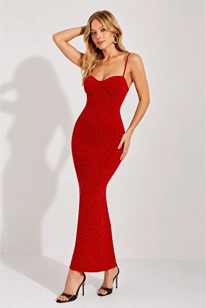 CARLA MARA Stone Detailed Bodycon Strap Evening Dress