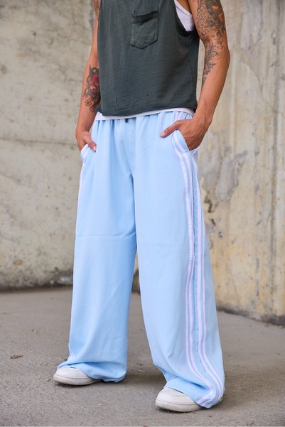 Superbluemexico Pantaloni largi pentru bărbați cu detalii cu dungi