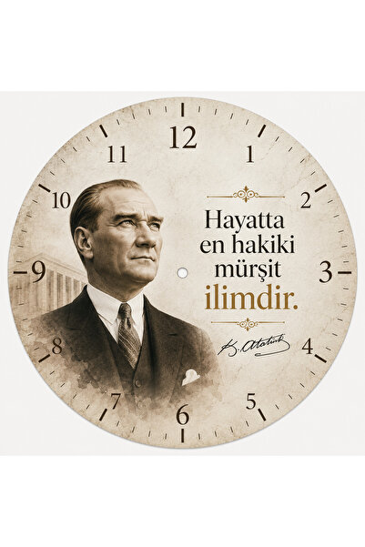 AA Shop Atatürk Temalı Baskılı Dekoratif Baskılı Ahşap Duvar Saati Sessiz Aka...
