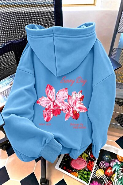 Oksit Sunny Day Botanical Back Print Oversized Hooded Sweatshirt |   Floral P...