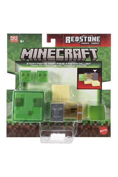 mattel MINECRAFT REDSTONE CHARGED SET TRAP WITH STICKY PISTON FIGURINE WITH A...