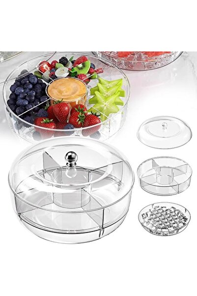 GENERAL Chilled Vegetable Tray,Transparent Party Platter with 4 Compartments,...