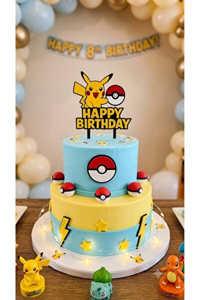 DigiArtisan3D زينة كعكة عيد ميلاد سعيد بتصميم بوكيمون بيكاتشو - زينة كعكة عيد...