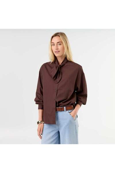 KIABI Loose-Fit Long-Sleeved Blouse With Pussy-Bow Collar Brown