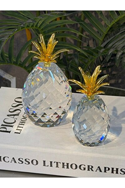 Hinora Home 2’li Kristal Ananas Dekoratif Obje Seti – Gold Yaprak Detaylı Mas...
